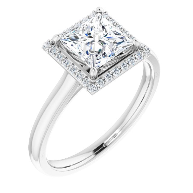 14K White Gold Customizable Halo-Styled Cathedral Princess/Square Cut Design