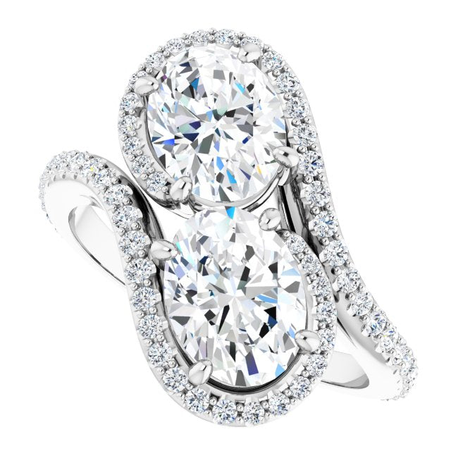 Cubic Zirconia Engagement Ring- The Anushka (Customizable Double Oval Cut 2-Stone Style Enhanced with Accented Artisan Bypass Band)
