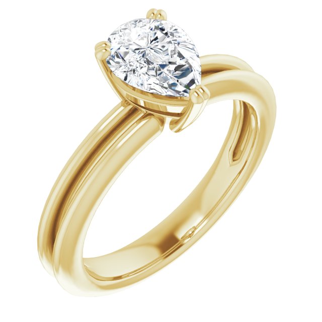 10K Yellow Gold Customizable Pear Cut Solitaire with Grooved Band