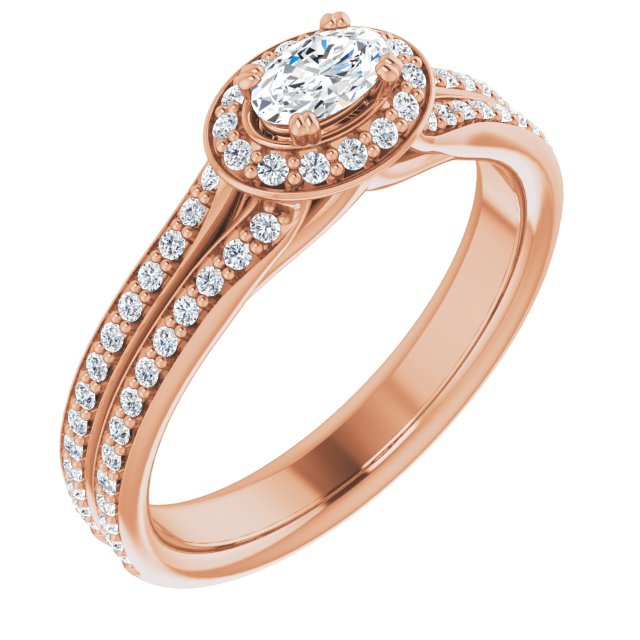 10K Rose Gold Customizable Cathedral-set Oval Cut Style with Split-Pav? Band