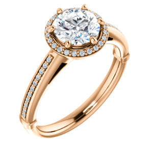 Cubic Zirconia Engagement Ring- The Letitia (Customizable Cathedral-set Round Cut Halo Style with Pavé Band)