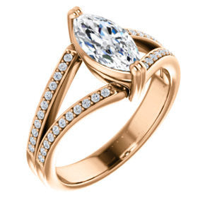 Cubic Zirconia Engagement Ring- The Trudy (Customizable Marquise Cut Style with Wide Double Pavé Band)