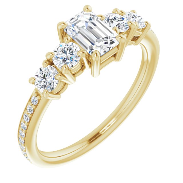 10K Yellow Gold Customizable 5-stone Emerald/Radiant Cut Design Enhanced with Accented Band