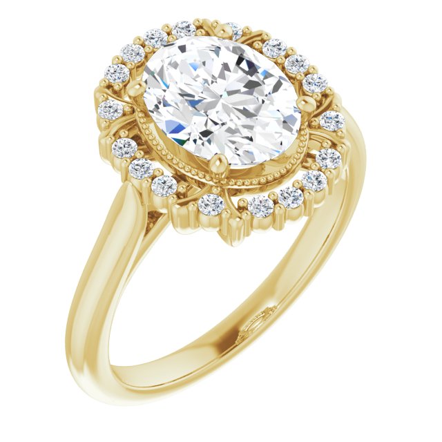 10K Yellow Gold Customizable Oval Cut Design with Majestic Crown Halo and Raised Illusion Setting