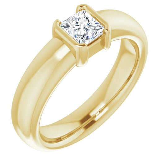 10K Yellow Gold Customizable Bezel-set Princess/Square Cut Solitaire with Thick Band
