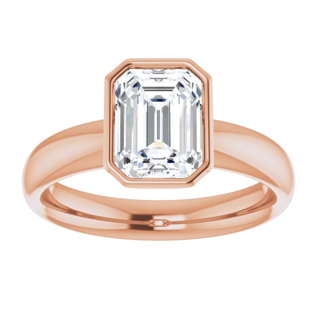 Cubic Zirconia Engagement Ring- The Jenny (Customizable Bezel-set Emerald Cut Solitaire with Wide Band)
