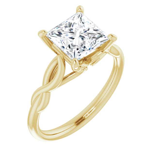 10K Yellow Gold Customizable Princess/Square Cut Solitaire with Braided Infinity-inspired Band and Fancy Basket)