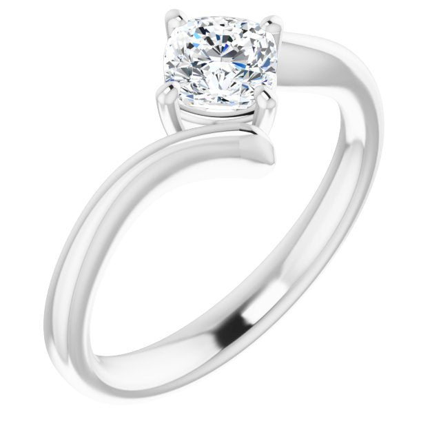 10K White Gold Customizable Cushion Cut Solitaire with Thin, Bypass-style Band