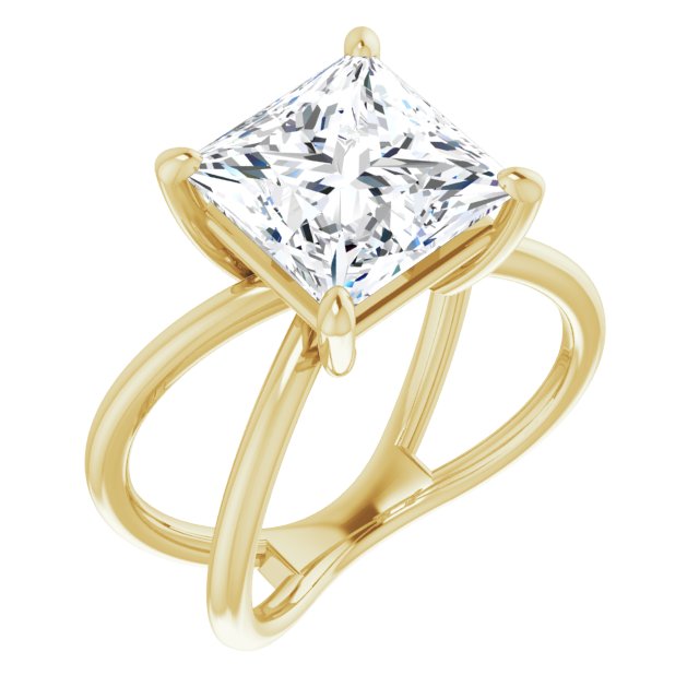 10K Yellow Gold Customizable Princess/Square Cut Solitaire with Semi-Atomic Symbol Band