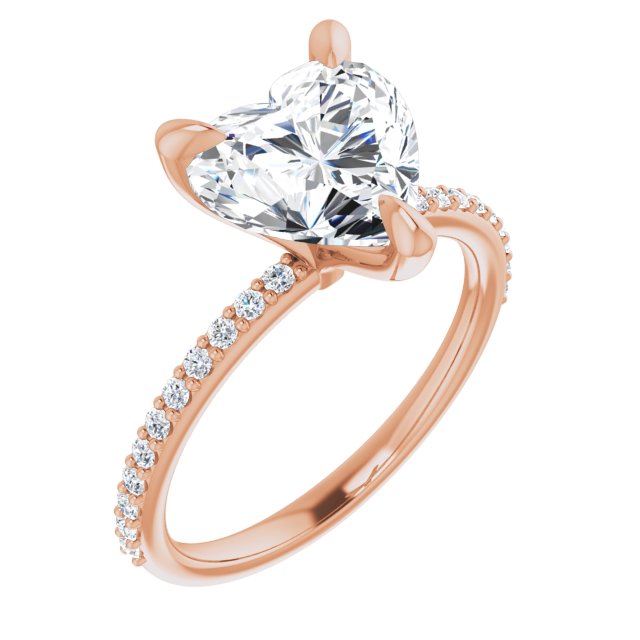 10K Rose Gold Customizable Heart Cut Style with Delicate Pavé Band