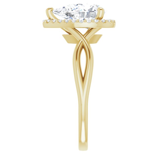 Cubic Zirconia Engagement Ring- The Yawén (Customizable Cathedral-Halo Pear Cut Design with Twisting Split Band)