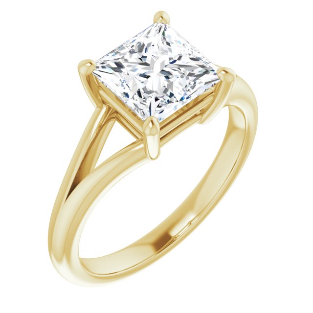 10K Yellow Gold Customizable Princess/Square Cut Solitaire with Tapered Split Band