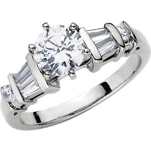 Cubic Zirconia Engagement Ring- The Kim (Customizable 9-stone with Baguette & Round Accents)
