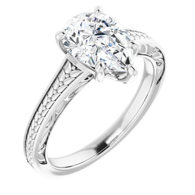 Cubic Zirconia Engagement Ring- The Shariya (Customizable Pear Cut Solitaire with Organic Textured Band and Decorative Prong Basket)