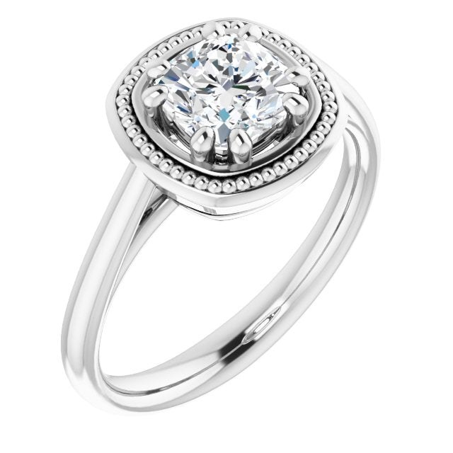10K White Gold Customizable Cushion Cut Solitaire with Metallic Drops Halo Lookalike