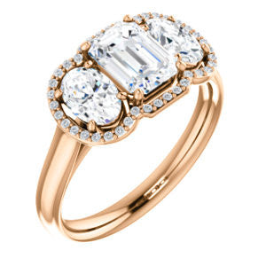 Cubic Zirconia Engagement Ring- The Carissa (Customizable Radiant Cut 3-stone Halo Style with Oval Accents)