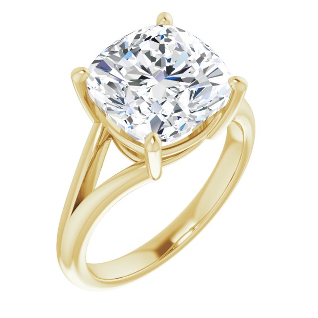 10K Yellow Gold Customizable Cushion Cut Solitaire with Tapered Split Band