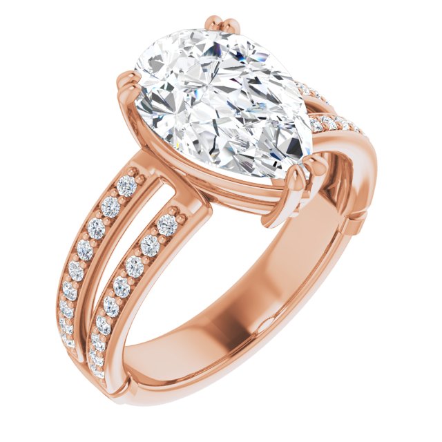 10K Rose Gold Customizable Pear Cut Design featuring Split Band with Accents