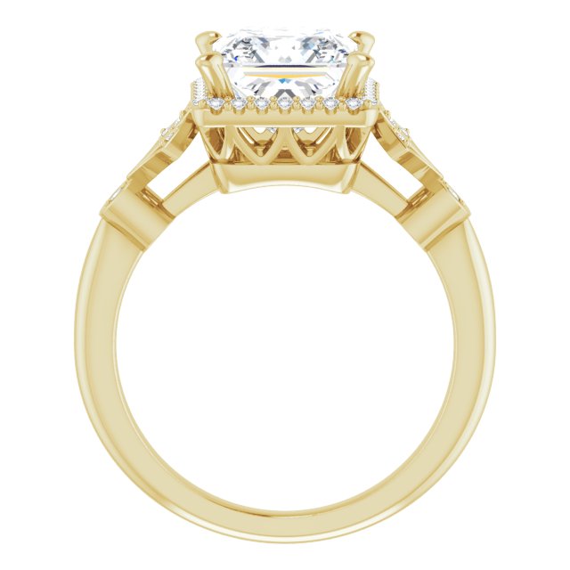 Cubic Zirconia Engagement Ring- The Zhee (Customizable Cathedral-Crown Princess/Square Cut Design with Halo and Scalloped Side Stones)