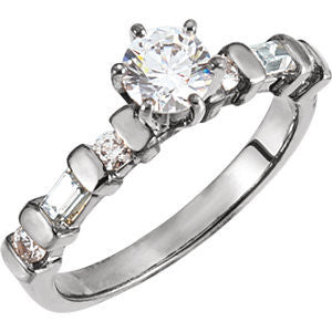 Cubic Zirconia Engagement Ring- The Marlene (Customizable 7-stone with Baguette & Round Accents)