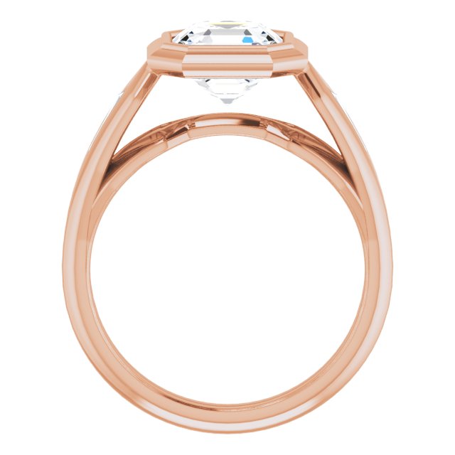 Cubic Zirconia Engagement Ring- The Claudelle (Customizable Bezel-set Asscher Cut Design with Wide Split Band & Tension-Channel Baguette Accents)