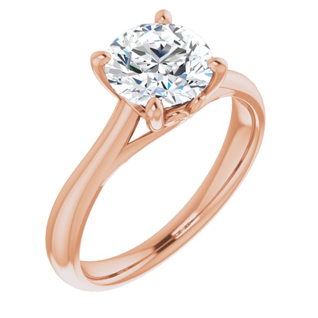 10K Rose Gold Customizable Round Cut Solitaire with Decorative Prongs & Tapered Band