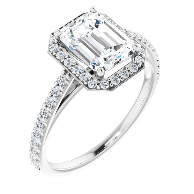 Cubic Zirconia Engagement Ring- The Catherine Lea (Customizable Radiant Cut Design with Halo and Thin Pavé Band)