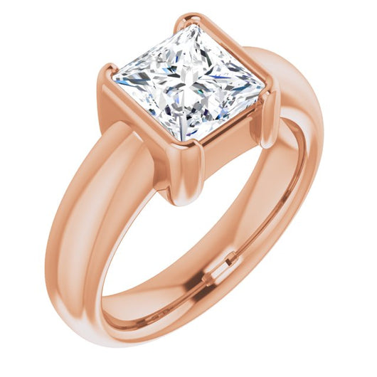 10K Rose Gold Customizable Bezel-set Princess/Square Cut Solitaire with Thick Band