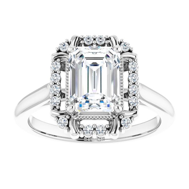 Cubic Zirconia Engagement Ring- The Sana (Customizable Radiant Cut Design with Majestic Crown Halo and Raised Illusion Setting)