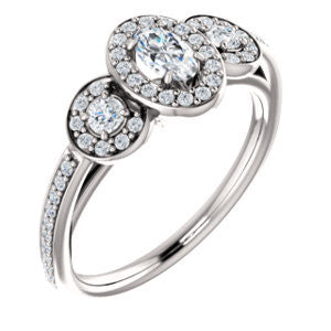 Cubic Zirconia Engagement Ring- The Téa (Oval Cut Customizable 3-Stone Cathedral-Halo with Accented Band)