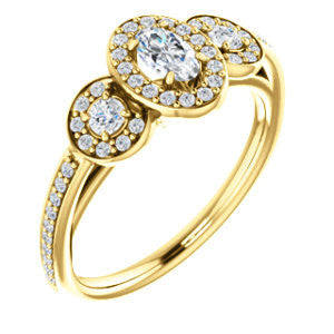 Cubic Zirconia Engagement Ring- The Téa (Oval Cut Customizable 3-Stone Cathedral-Halo with Accented Band)