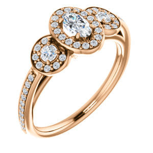 Cubic Zirconia Engagement Ring- The Téa (Oval Cut Customizable 3-Stone Cathedral-Halo with Accented Band)