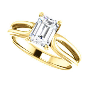 CZ Wedding Set, featuring The Piper engagement ring (Customizable Emerald Cut Solitaire with Flared Split-band)