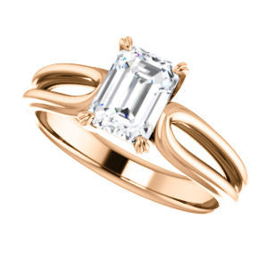 CZ Wedding Set, featuring The Piper engagement ring (Customizable Emerald Cut Solitaire with Flared Split-band)