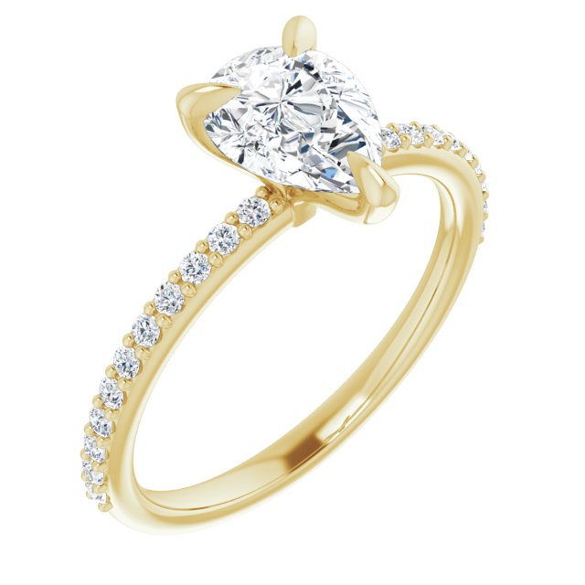 10K Yellow Gold Customizable Pear Cut Style with Delicate Pavé Band