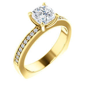 Cubic Zirconia Engagement Ring- The Tesha (Customizable Cushion Cut Design with Pavé Band & Euro Shank)