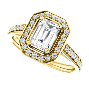 Cubic Zirconia Engagement Ring- The Margie Mae (Customizable Emerald Cut Halo-Style with Pavé Band)