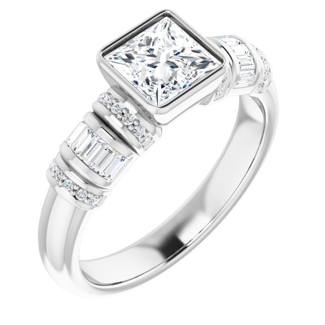 10K White Gold Customizable Bezel-set Princess/Square Cut Setting with Wide Sleeve-Accented Band