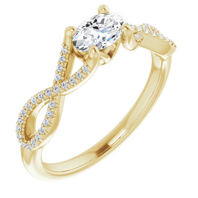 10K Yellow Gold Customizable Oval Cut Design with Twisting Infinity-inspired, Pavé Split Band