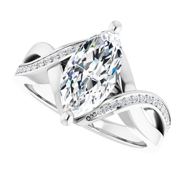 Cubic Zirconia Engagement Ring- The Asha (Customizable Marquise Cut Center with Curving Split-Band featuring One Shared Prong Leg)