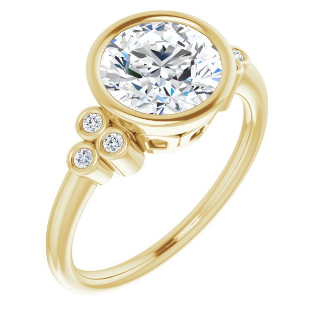 14K Yellow Gold Customizable 7-stone Round Cut Style with Triple Round-Bezel Accent Cluster Each Side