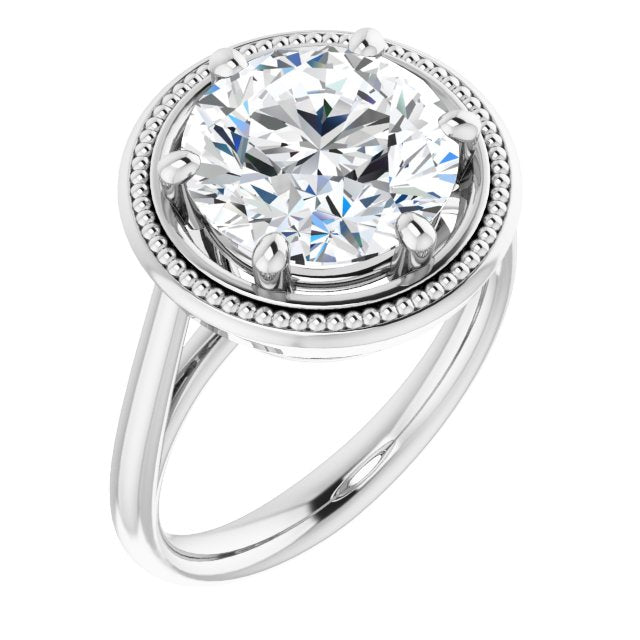 10K White Gold Customizable Round Cut Solitaire with Metallic Drops Halo Lookalike