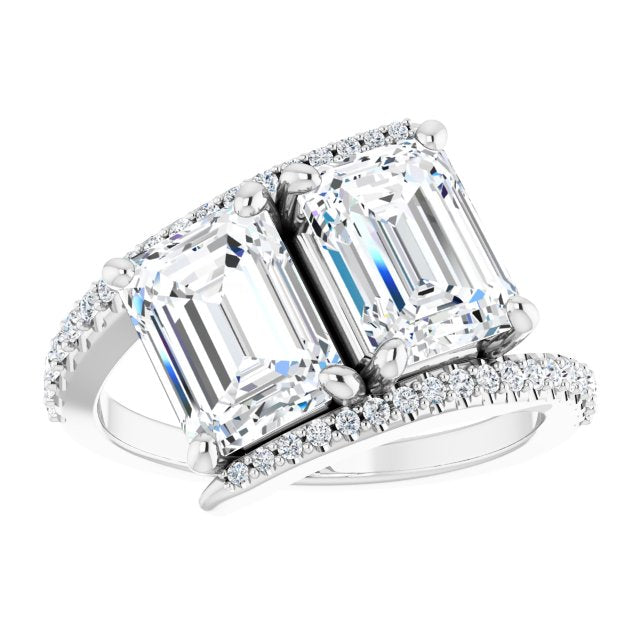 Cubic Zirconia Engagement Ring- The Nellie (Customizable Double Radiant Cut 2-stone Design with Ultra-thin Bypass Band and Pavé Enhancement)