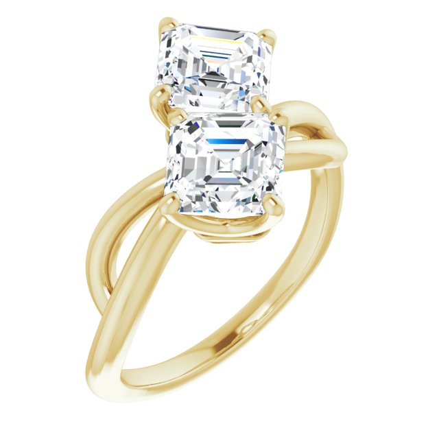 10K Yellow Gold Customizable 2-stone Asscher Cut Artisan Style with Wide, Infinity-inspired Split Band