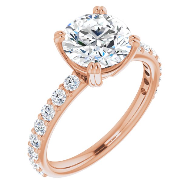 14K Rose Gold Customizable Round Cut Design with Large Round Cut 3/4 Band Accents