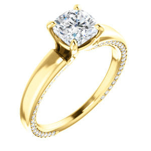 Cubic Zirconia Engagement Ring- The Rosalina (Customizable Cushion Cut with Three-sided Pavé Band)