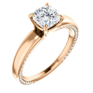 Cubic Zirconia Engagement Ring- The Rosalina (Customizable Cushion Cut with Three-sided Pavé Band)