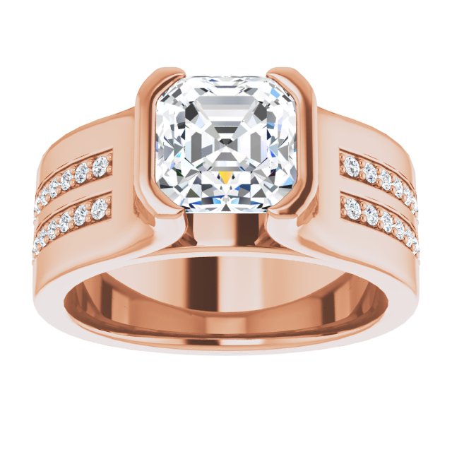 Cubic Zirconia Engagement Ring- The Jennifer (Customizable Bezel-set Asscher Cut Design with Thick Band featuring Double-Row Shared Prong Accents)