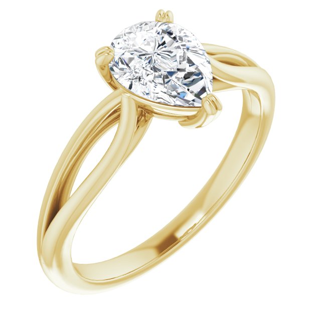 10K Yellow Gold Customizable Pear Cut Solitaire with Wide-Split Band