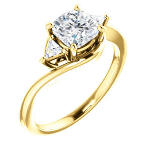 Cubic Zirconia Engagement Ring- The Sophie (Customizable 3-stone Twisting Bypass Style with Cushion Cut Center and Triangle Accents)